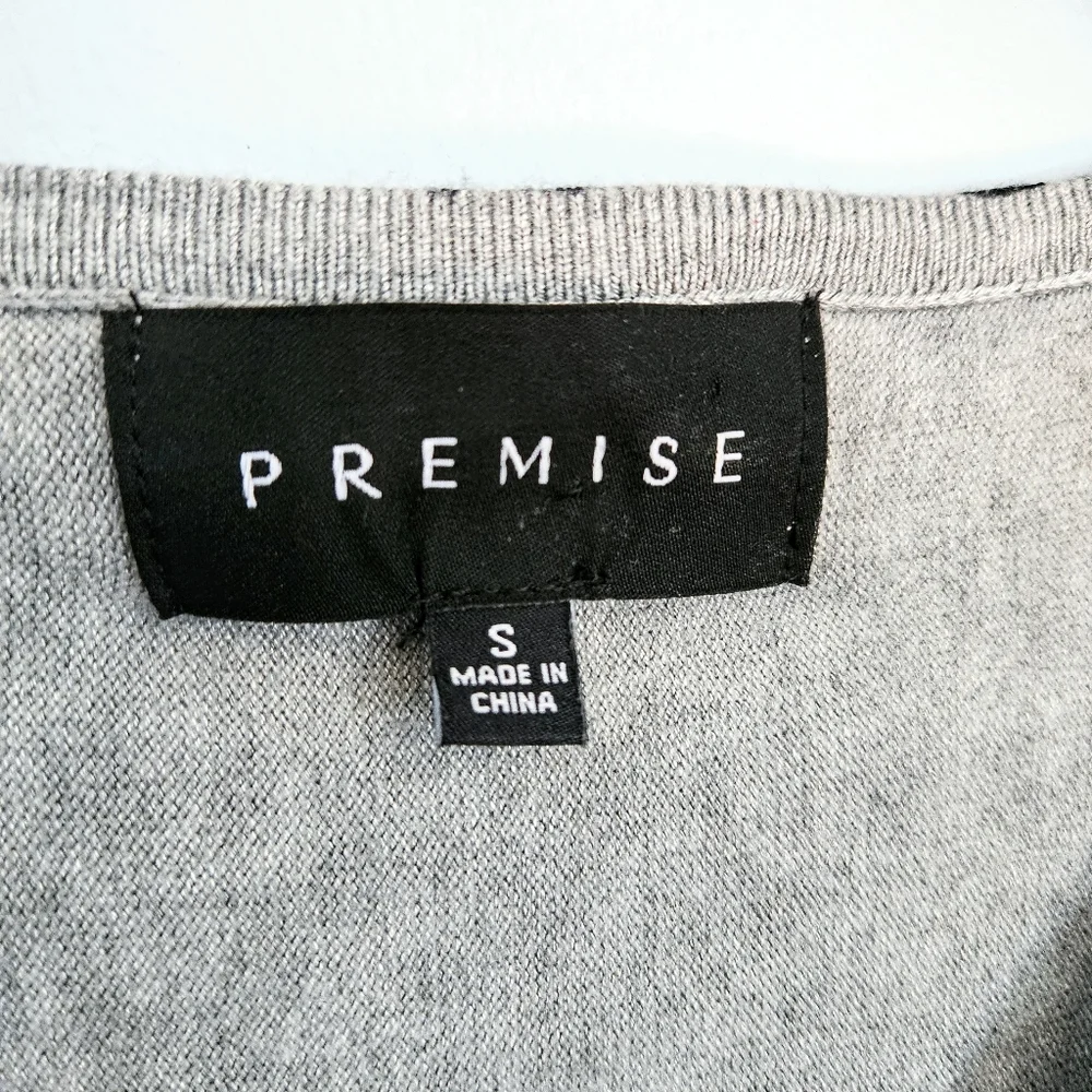 Premise Grey & Leopard Print Dolman Style Half Sleeve V-neck Sweater Top Size S - Picture 5 of 6